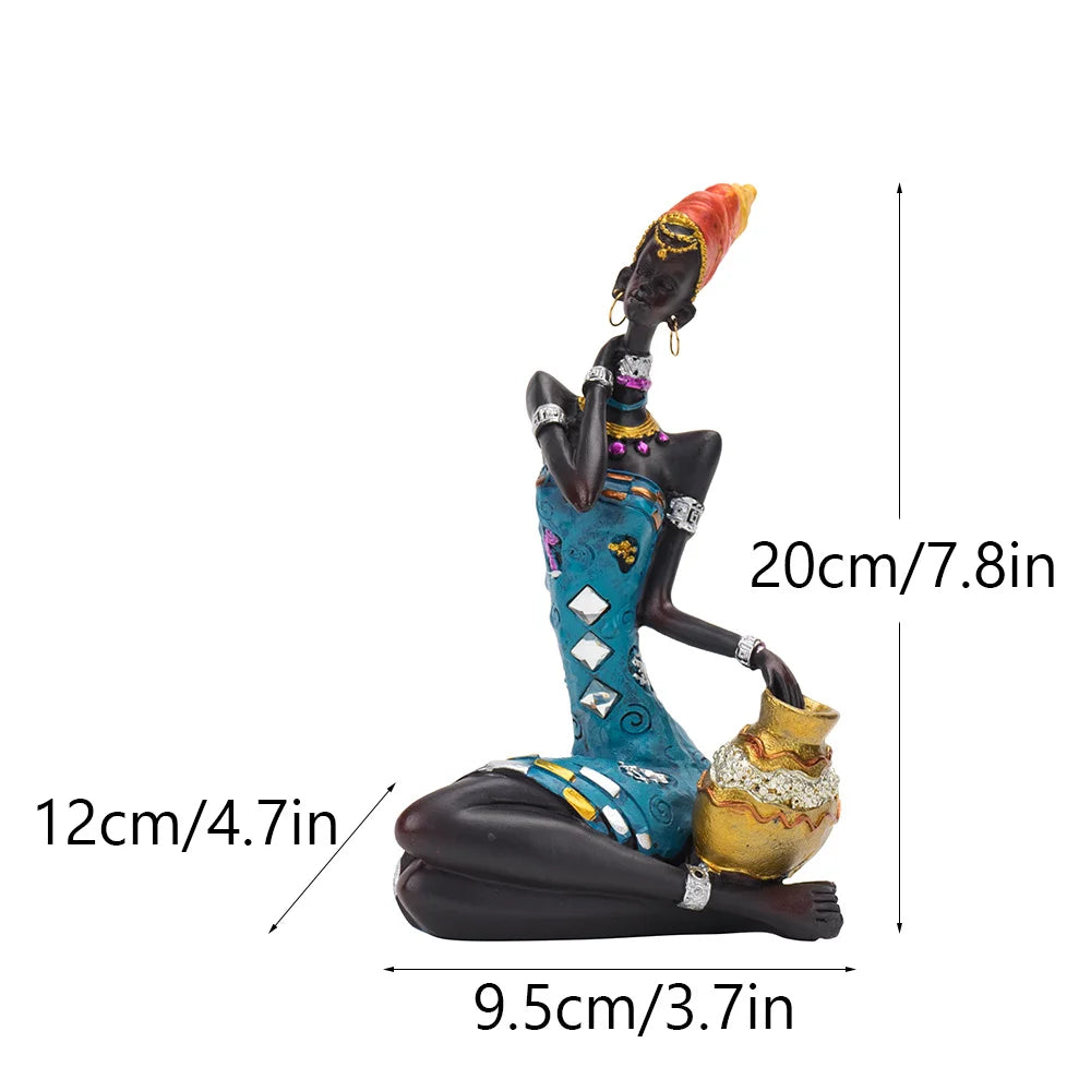 Abstract African Black Women Sculpture | Resin Art Figurine for Home, Wine Cabinet & Coffee Shop Decor