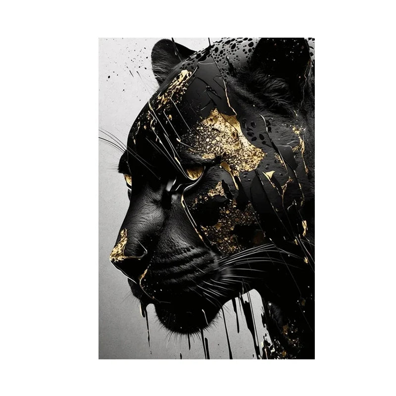 Black Panther Abstract Canvas Print | Black & Gold Wall Art for Living Room Home Decor