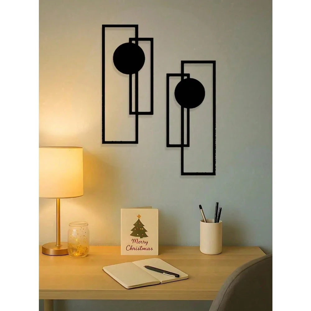 2-Piece Abstract Metal Wall Art | Gothic Line Sculpture Minimalist Black Wall Decor