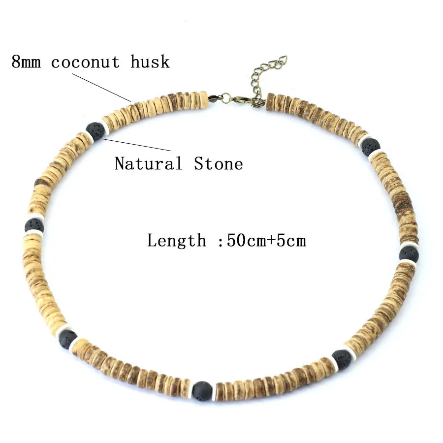 FBA Handmade Coconut Wood Healing Stone Choker | Men's Jewelry