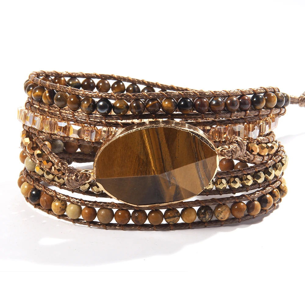 FBA Boho Mixed Natural Stone 5-Strand Wrap Bracelet | Women's Jewelry Gift