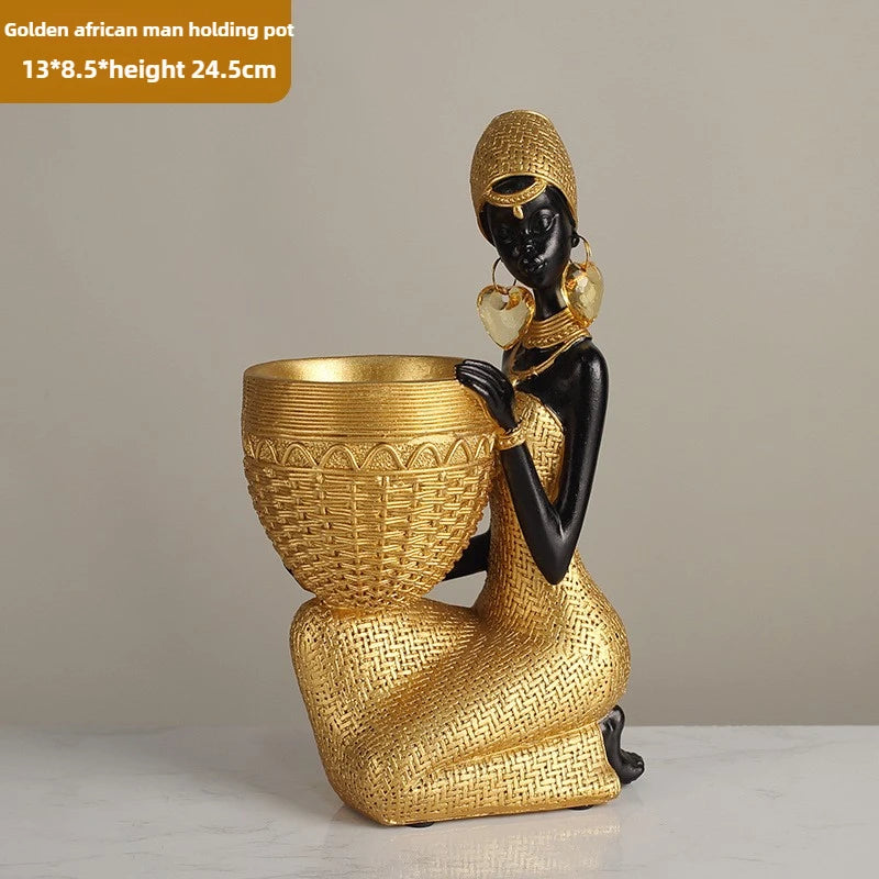 African Girl Ethnic Style Resin Ornament | Creative Character Sculpture for Home & Office Decor