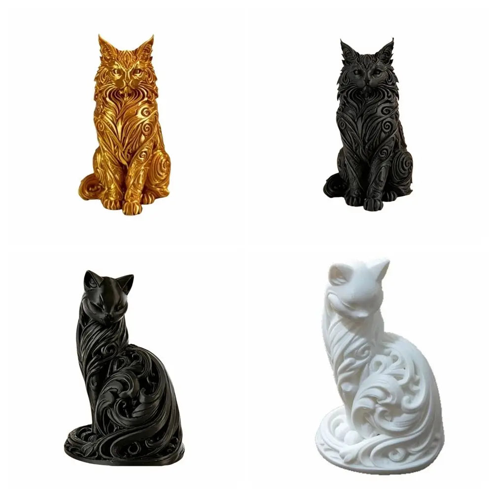 Nordic-Style 3D Printed Cat Statue | Hollow Carving Sitting Cat Sculpture for Home & Bedroom Decor