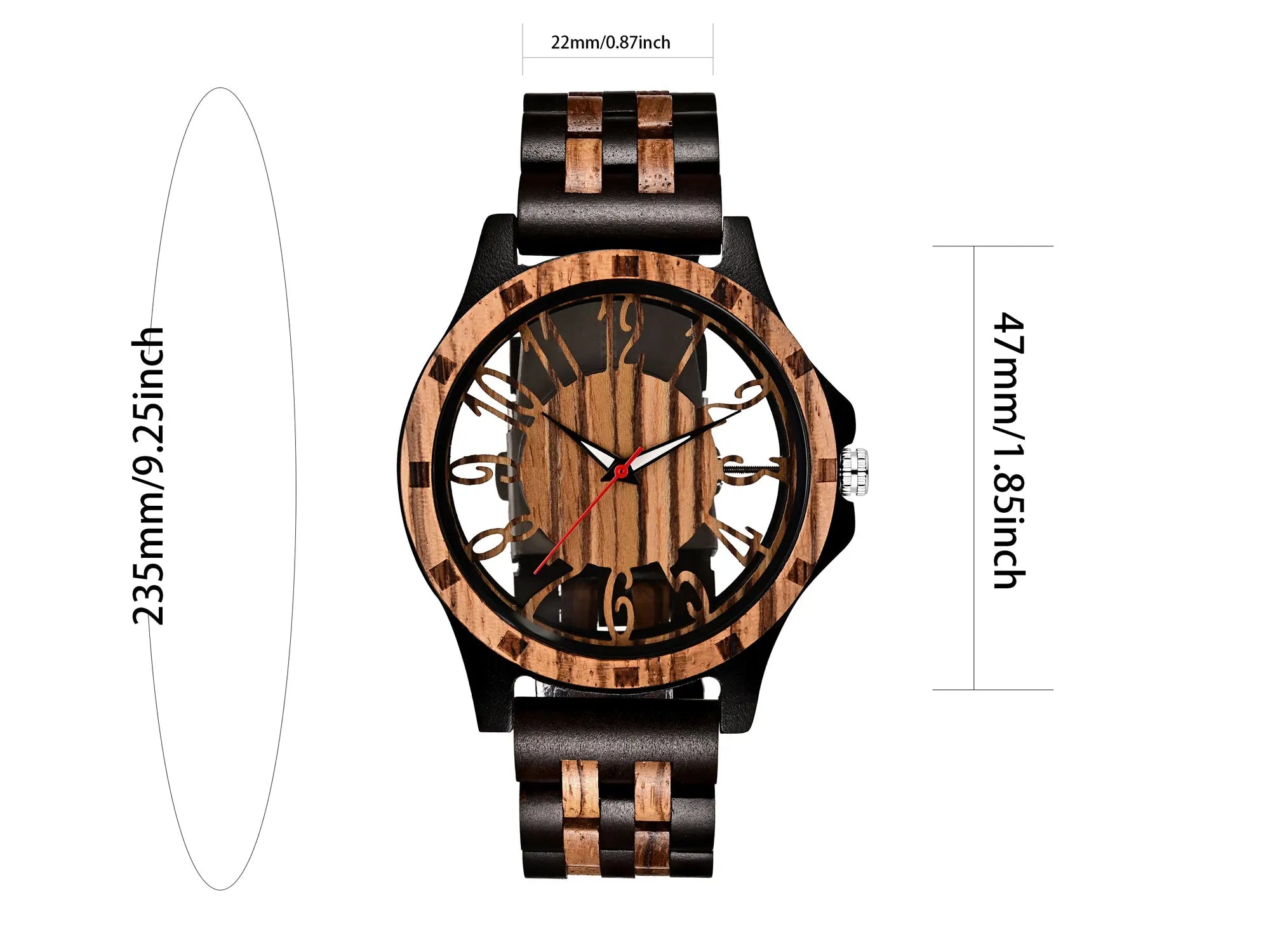FBA Men's Natural Zebra Wood Watch | Hollow Dial Vintage Quartz Wristwatch