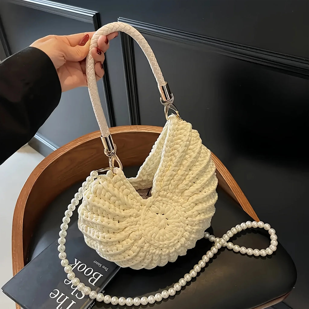 Hand Woven Shell Tote Bag with Chain Shoulder Strap – Large Capacity Bohemian Beach Bag