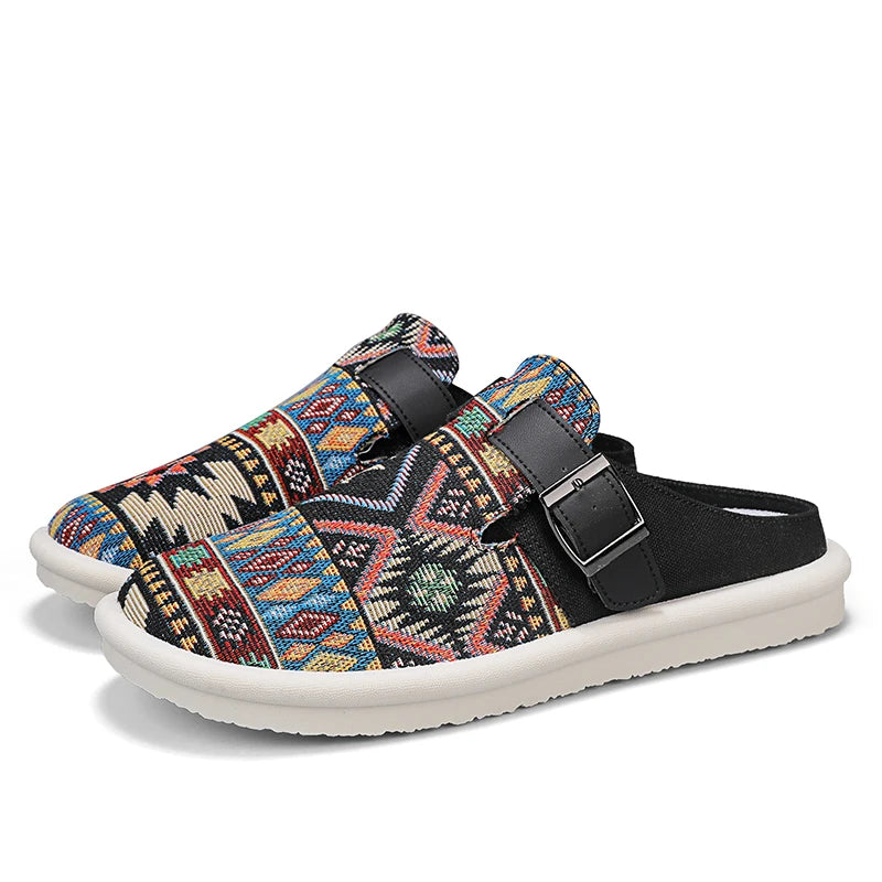 FBA Women's Ethnic Embroidered Linen Slippers | Handmade Comfort Sandals