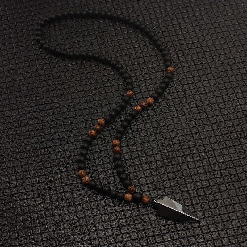 FBA 8mm Matte Black Wood Hematite Arrow Pendant Necklace | Unisex Boho Jewelry