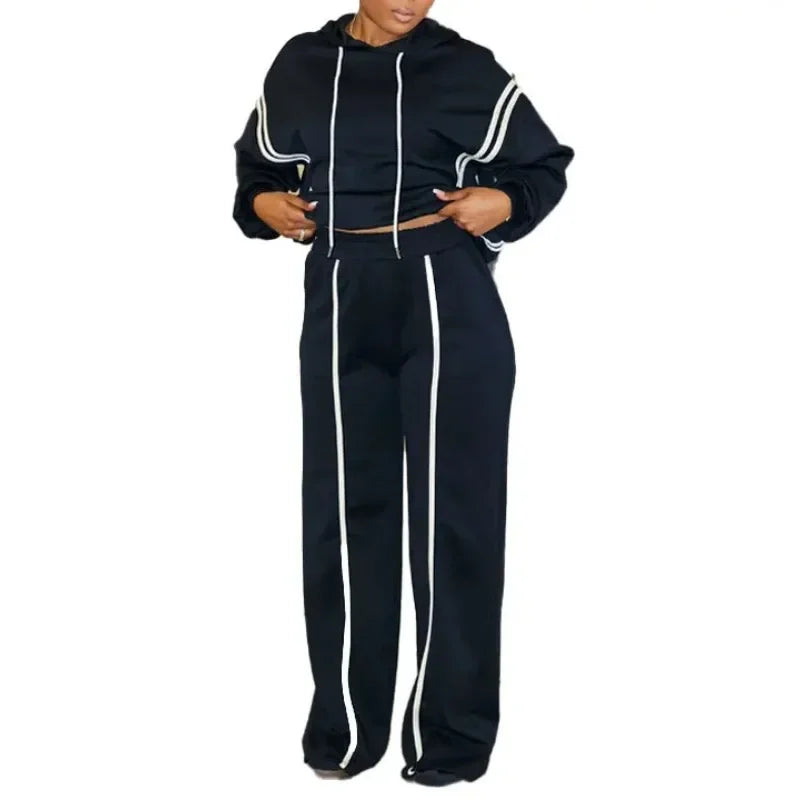 Women's 2-Piece Hooded Tracksuit Set – Zip Sweatshirt & Wide-Leg High-Waist Pants | FBA Vibes