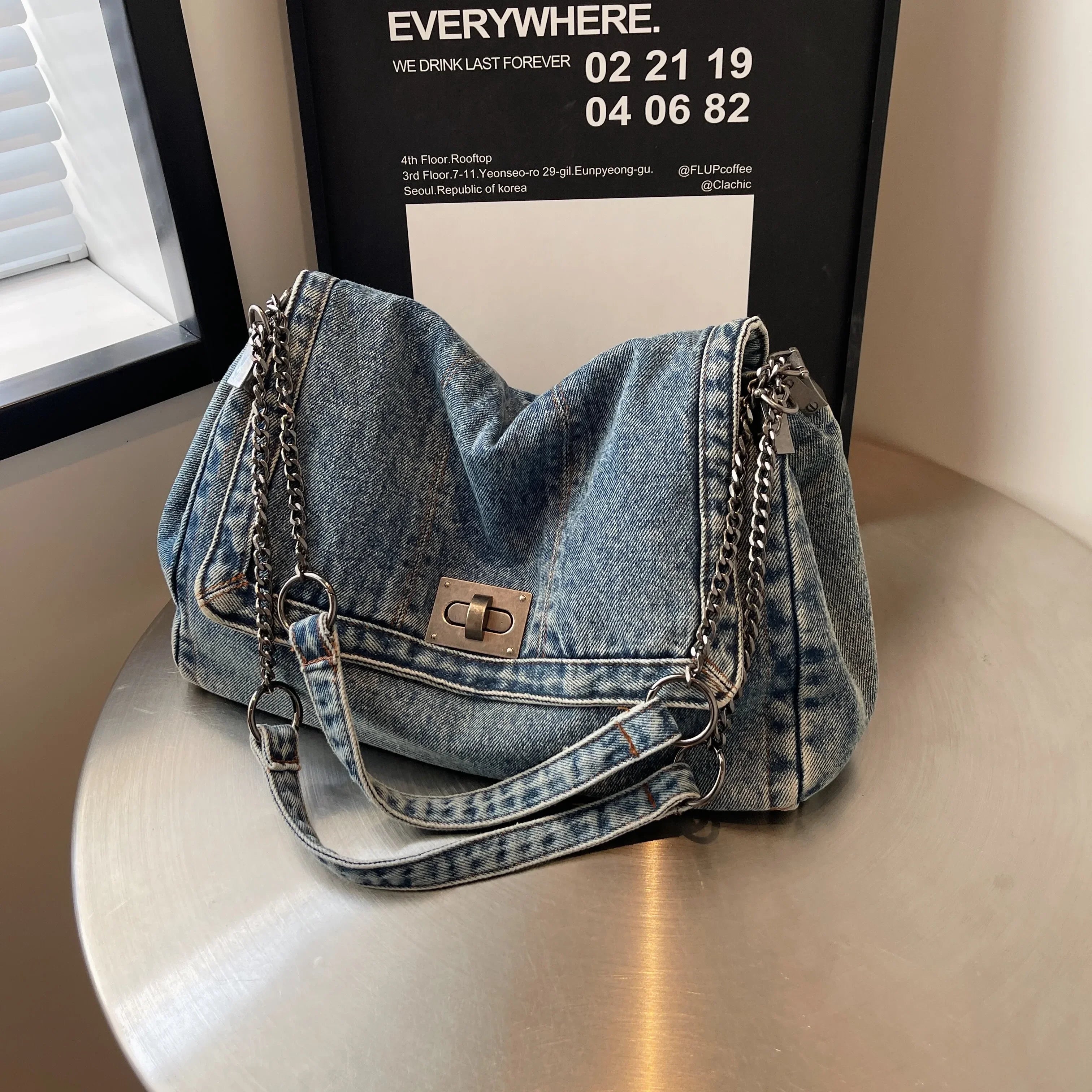 Women's Denim Tote Bag – Large Capacity Casual Commuter Shoulder & Crossbody Bag