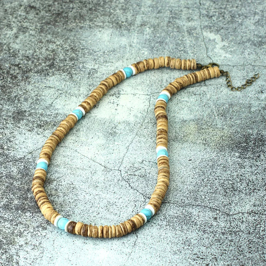 FBA Handmade Coconut Wood Healing Stone Choker | Men's Jewelry