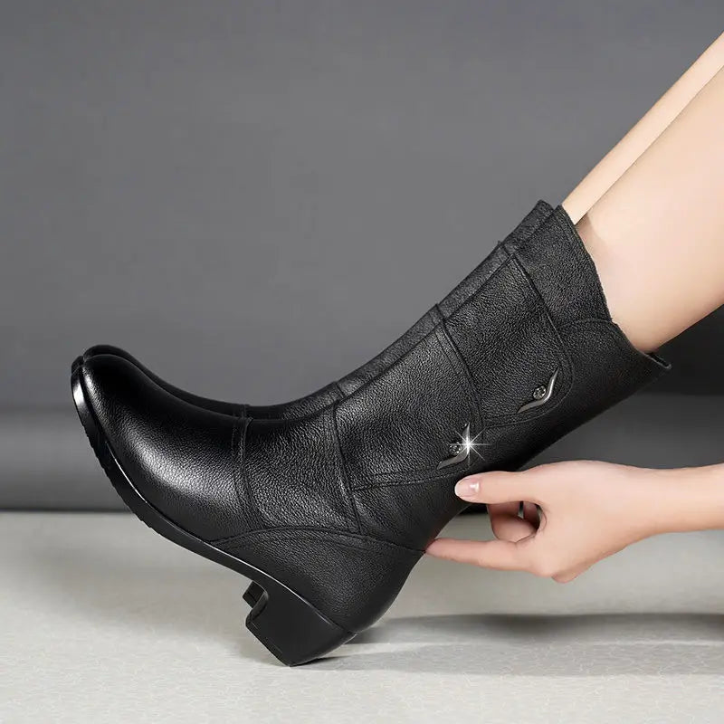Women's Waterproof Mid-Calf Zip Boot with High Heel