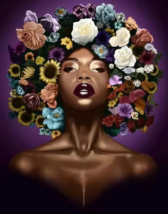 Black Woman Abstract Floral Portrait Canvas Print | Colorful Wall Art for Living Room
