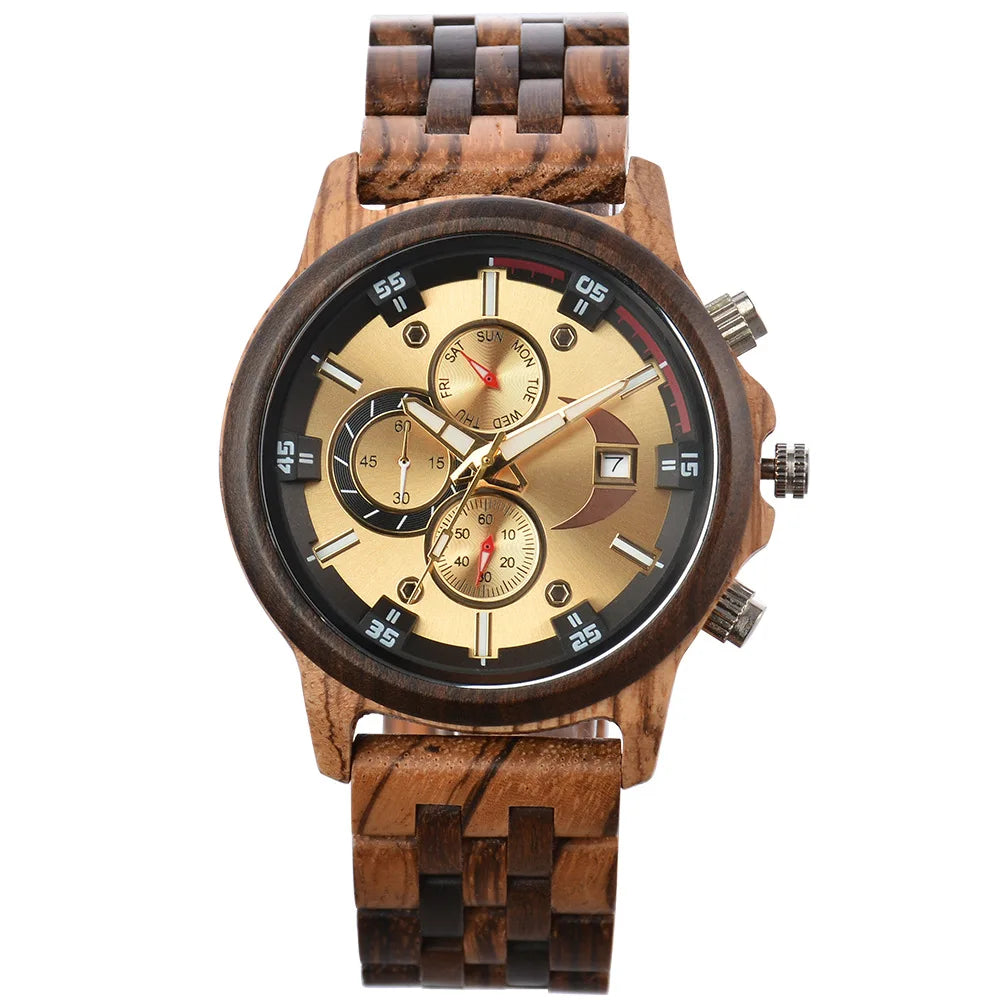 FBA Men's Big Dial Luxury Wood Watch | Exotic Wood Quartz Wristwatch