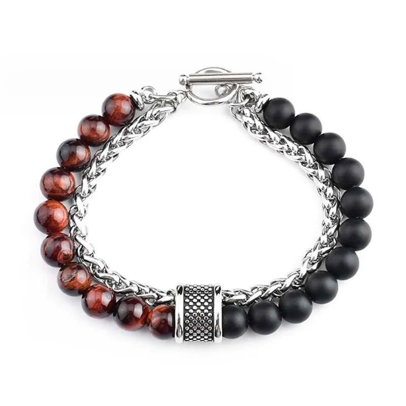 FBA Simple Black Natural Stone Beaded Chain Bracelet | Men's Travel Jewelry