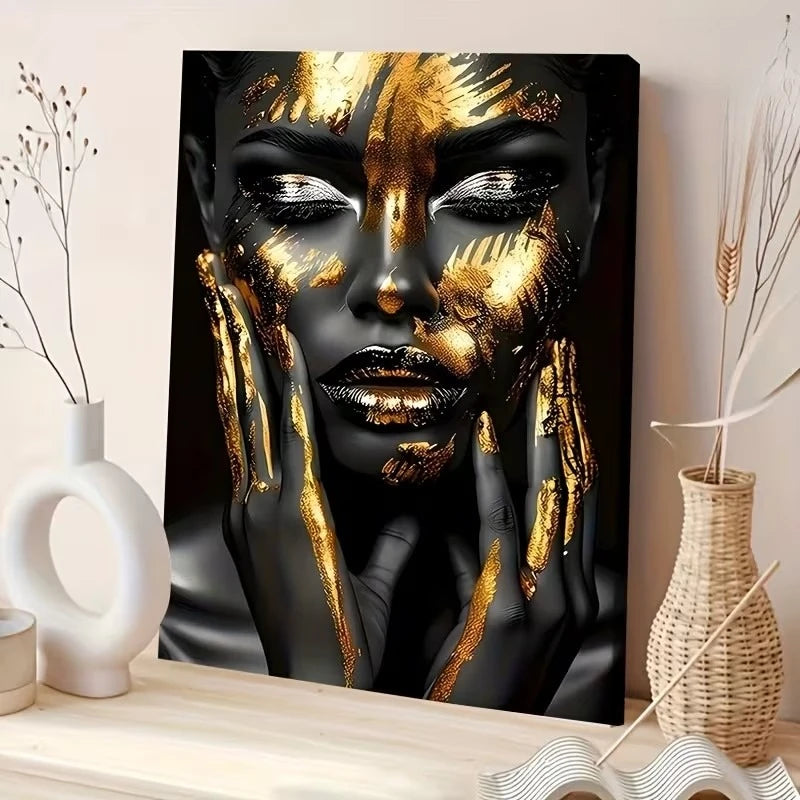 Black & Gold Abstract African Woman Canvas Print | Portrait Wall Art
