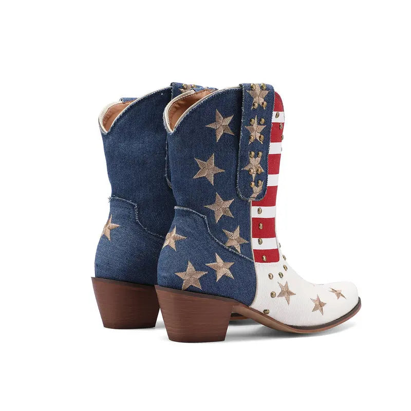 Women's USA Flag Denim Western Ankle Bootie | FBA Vibes