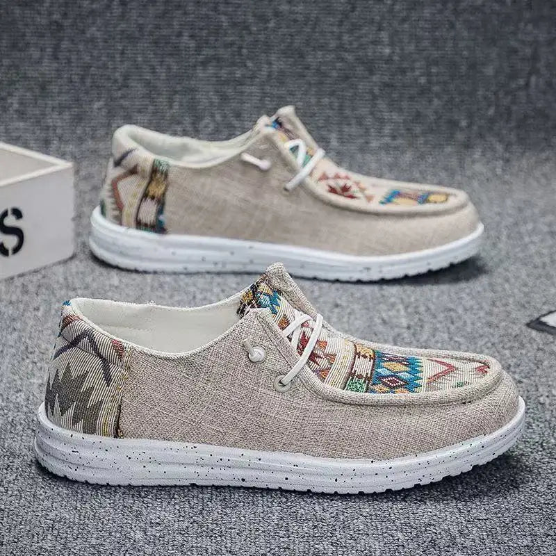 FBA Men's Ethnic Style Platform Board Shoes | Breathable Flat Sneakers