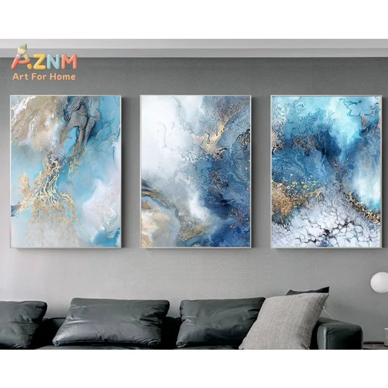 Blue & Gold Abstract River Canvas Print | 1 or 3-Piece Wall Art | FBA Vibes
