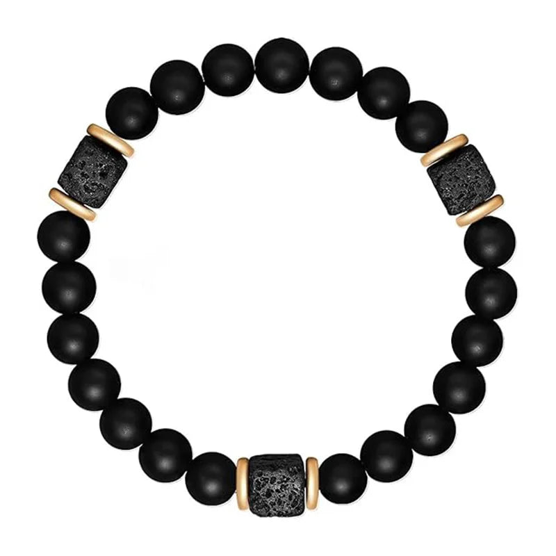 FBA Black Onyx & Lava Stone Elastic Bracelet for Men | Charm Jewelry