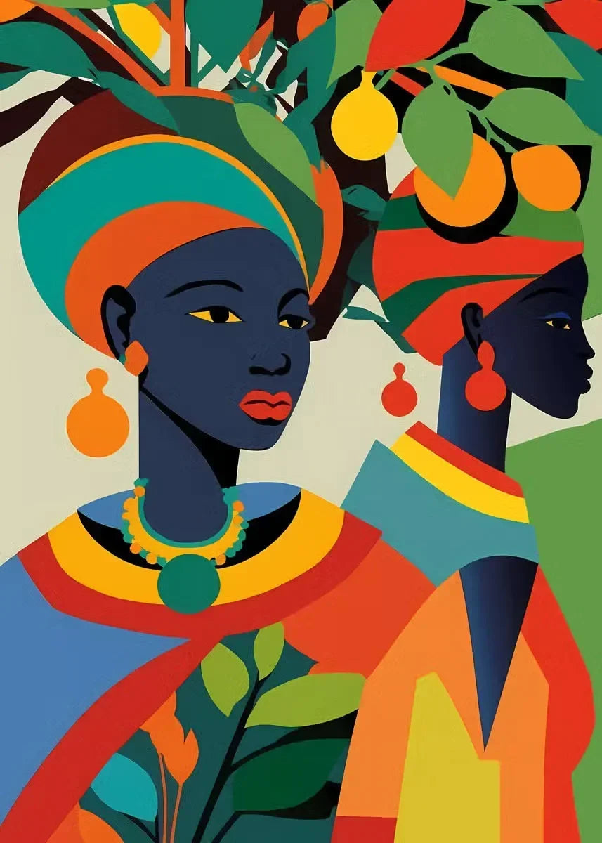 African Women Abstract Canvas Print | Elegant Nature Wall Art for Living Room Home Decor