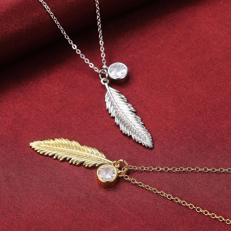 FBA Women's Feather Crystal Gold Pendant Necklace | Sterling Silver Jewelry