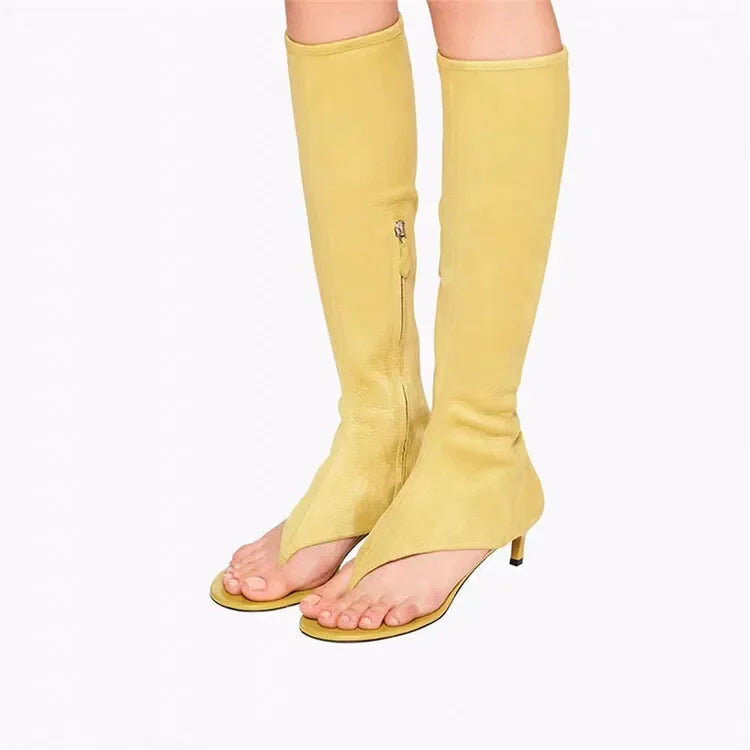 Women's Open Toe Knee-High Boot — Kitten Heel, Multi-Finish