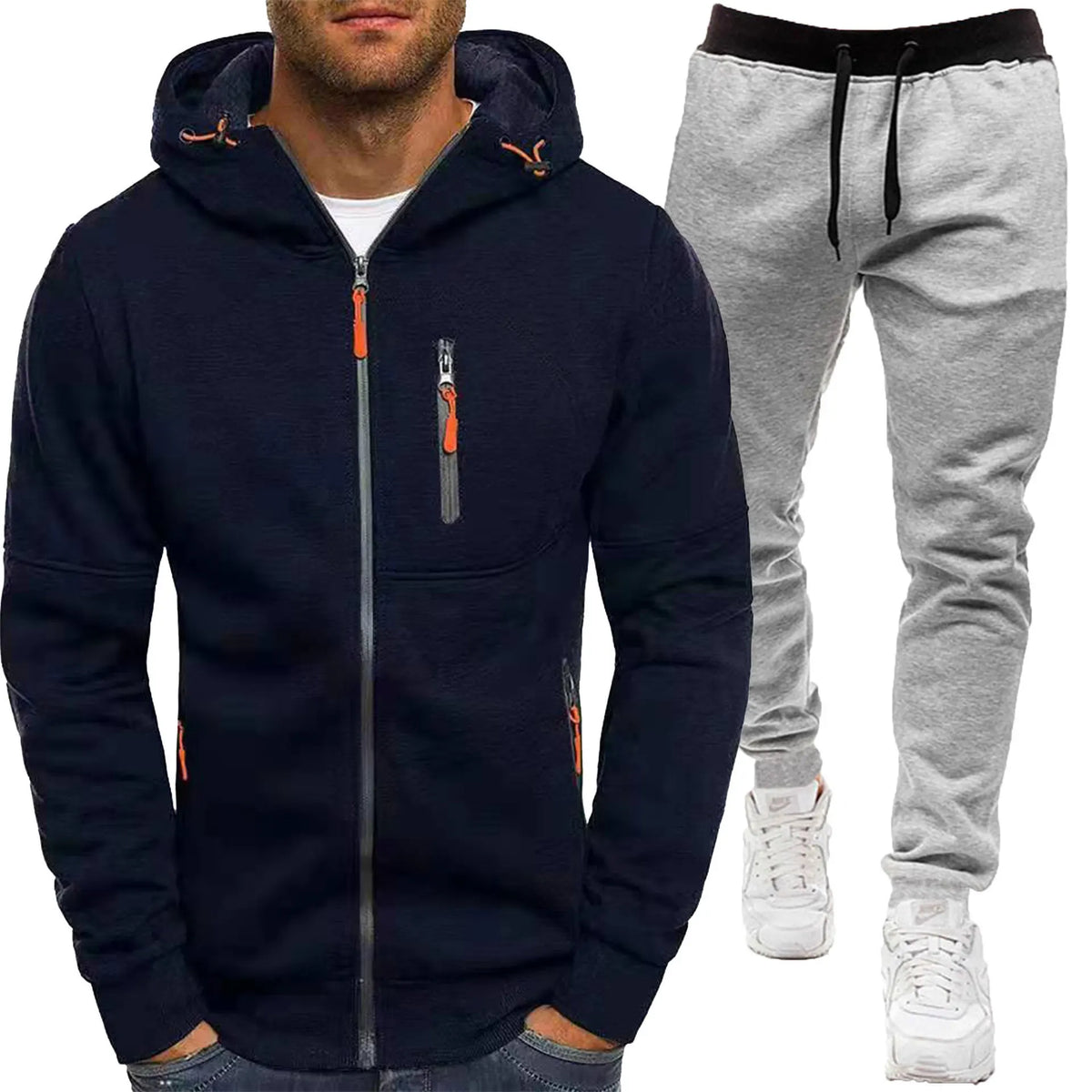 Men's 2-Piece Zip-Up Hoodie & Jogger Tracksuit Set – Fleece Sportswear Running Training Sweatsuit | Multiple Colors | S–3XL | FBA Vibes