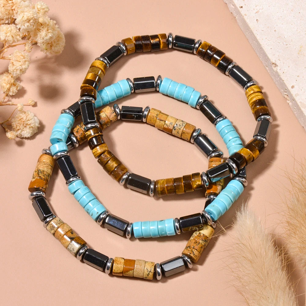 FBA Picture Jasper Hematite Beaded Stretch Bracelet | Men's Anniversary Gift