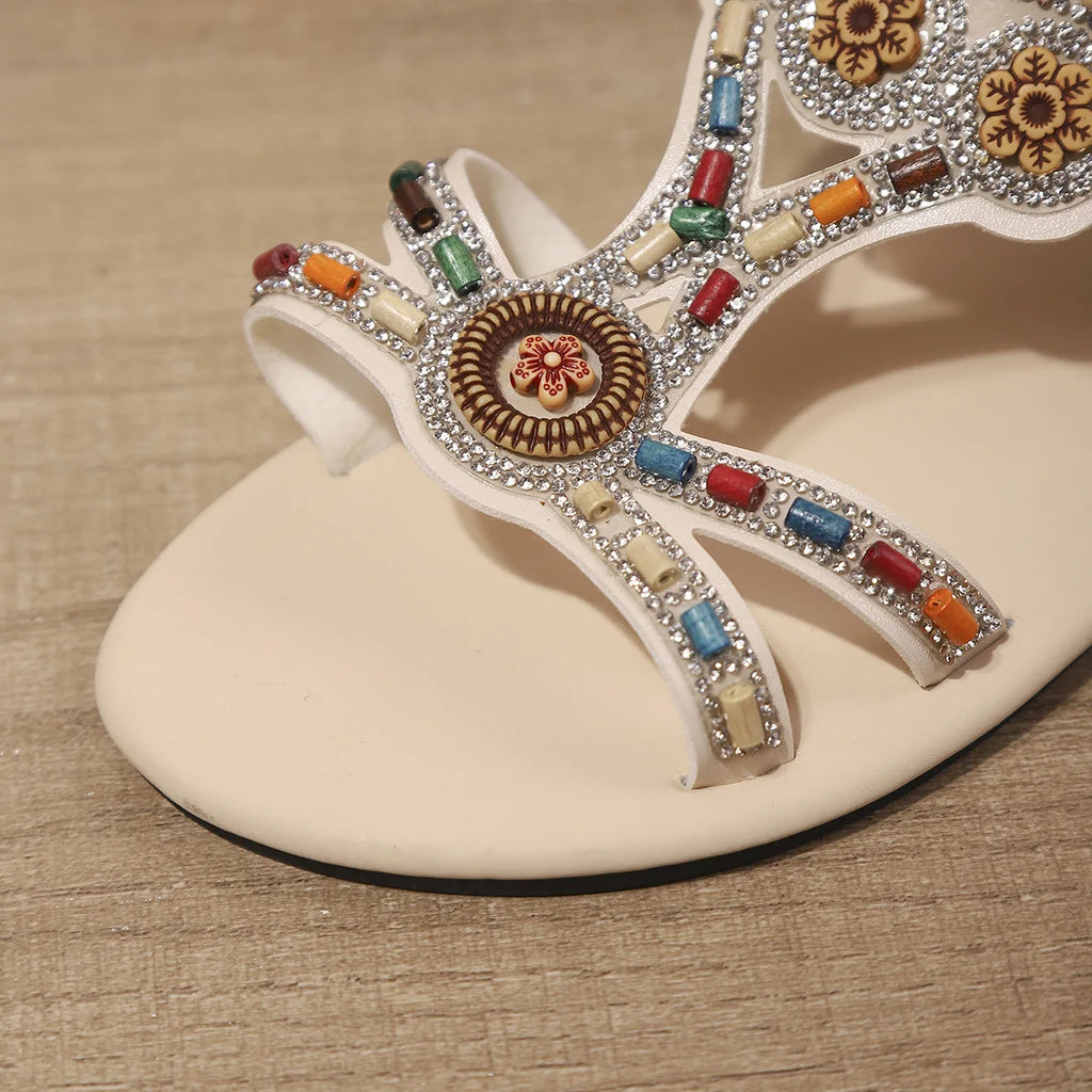 FBA Women's Beaded Fairy Style Flat Roman Sandals | Plus Size Ethnic Shoes