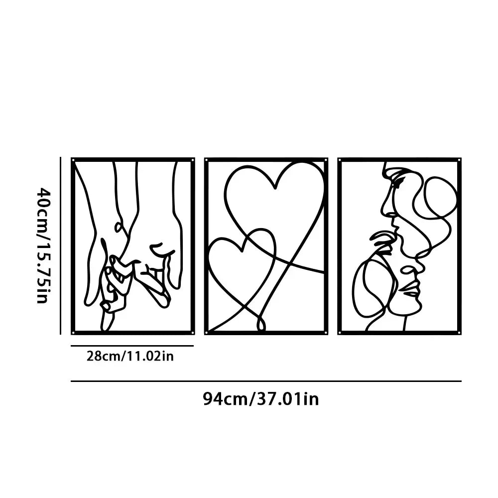 3-Piece Metal Line Art Set | Love & Romance Wall Decor | FBA Vibes