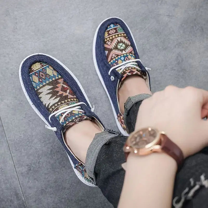 FBA Men's Ethnic Style Platform Board Shoes | Breathable Flat Sneakers