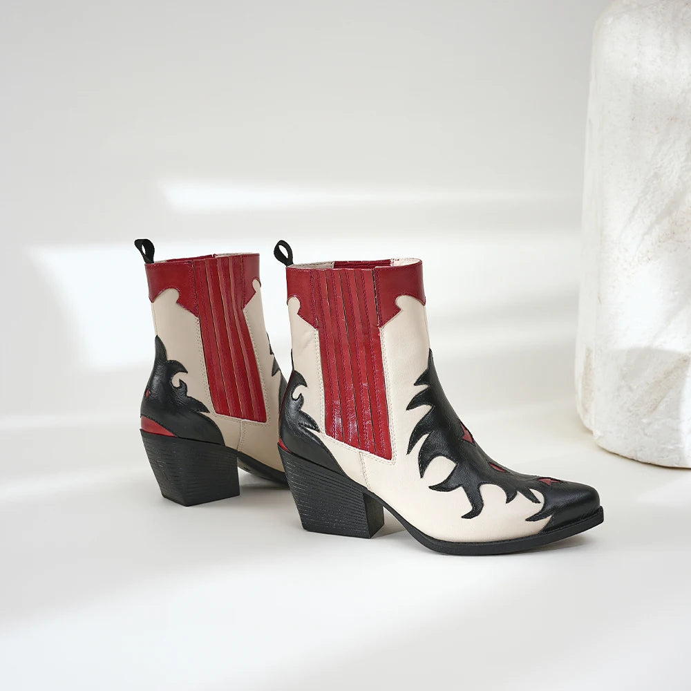Women's Embroidered Western Cowgirl Pull-On Block Heel Ankle Boot | FBA Vibes
