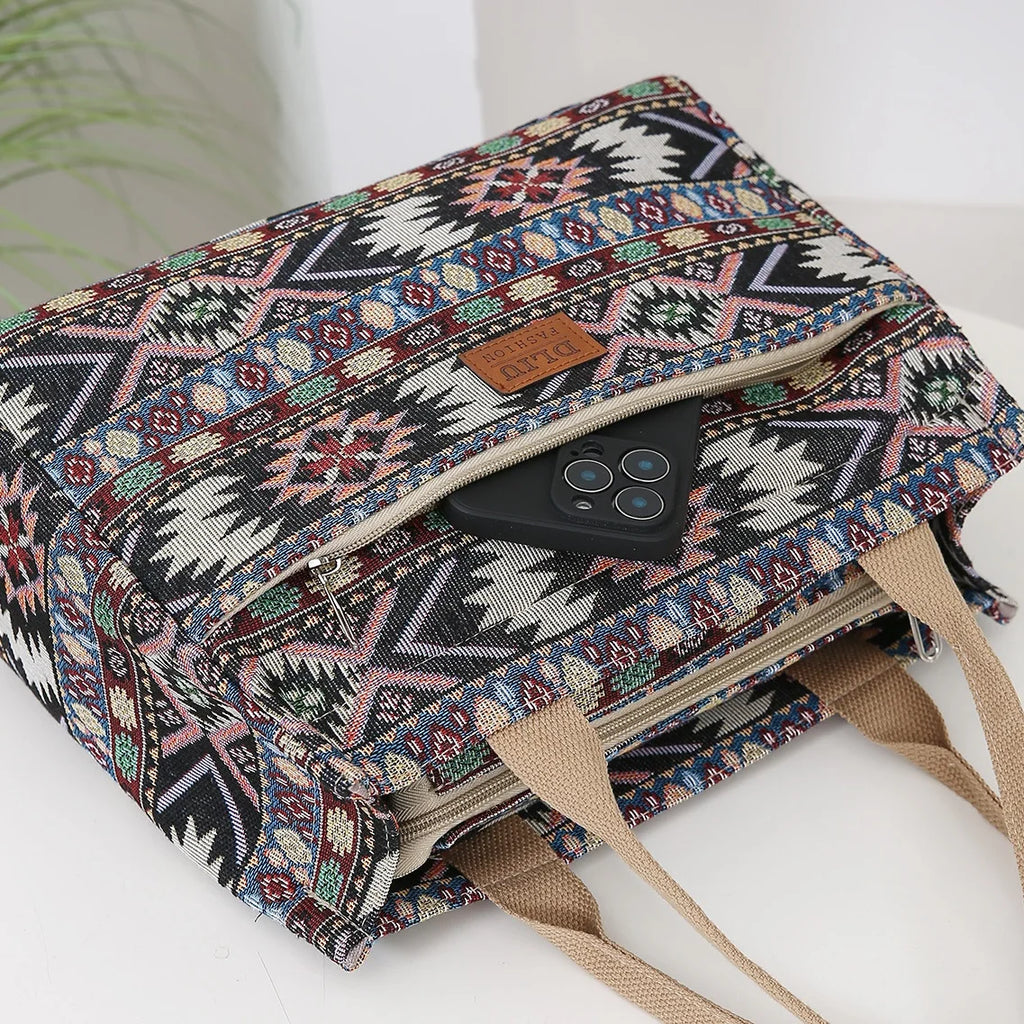 Knitted Jacquard Tote Bag for Women – Ethnic Pattern Shopping & Work Bag