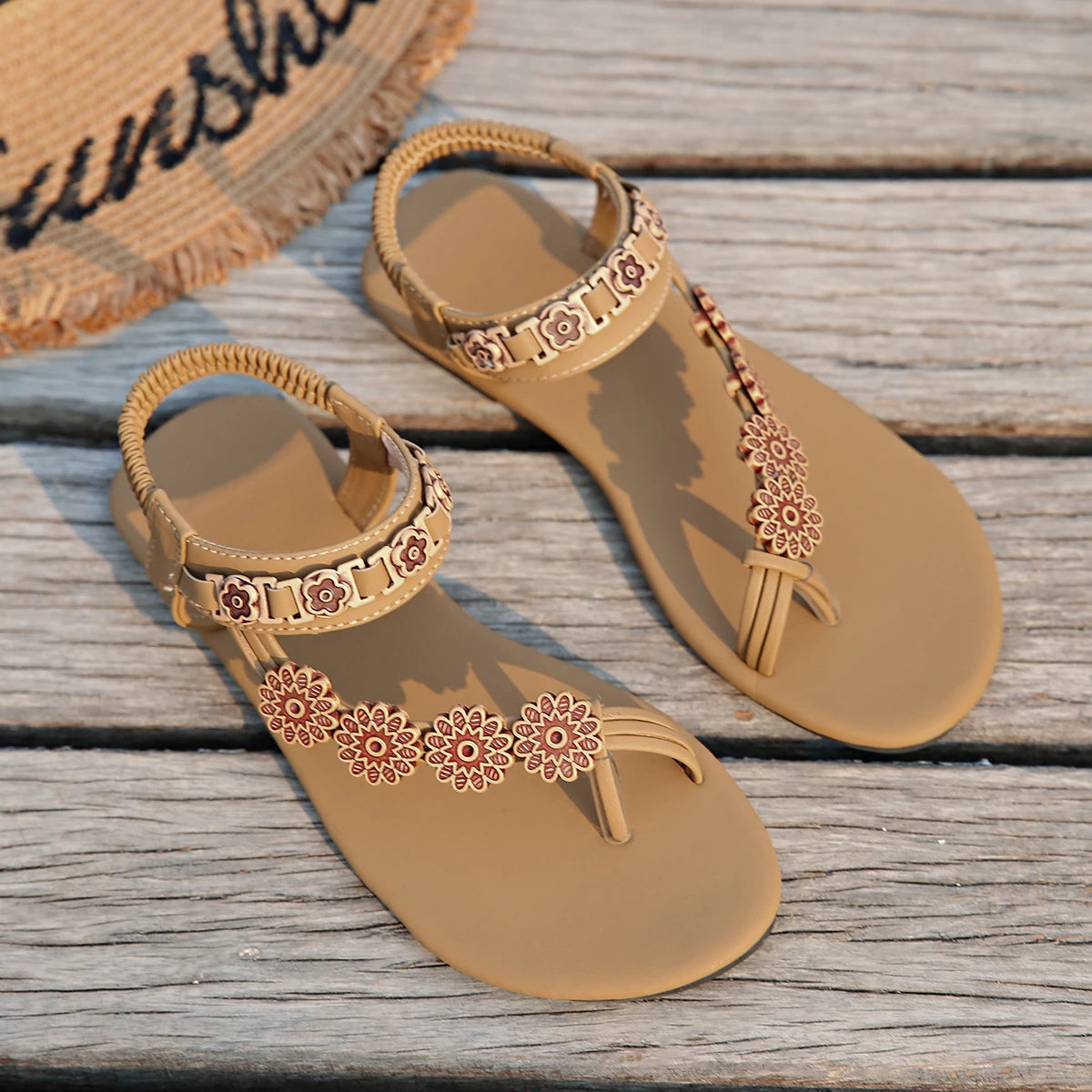 FBA Women's Bohemian Toe Loop Beach Sandals | Stylish Flat Shoes