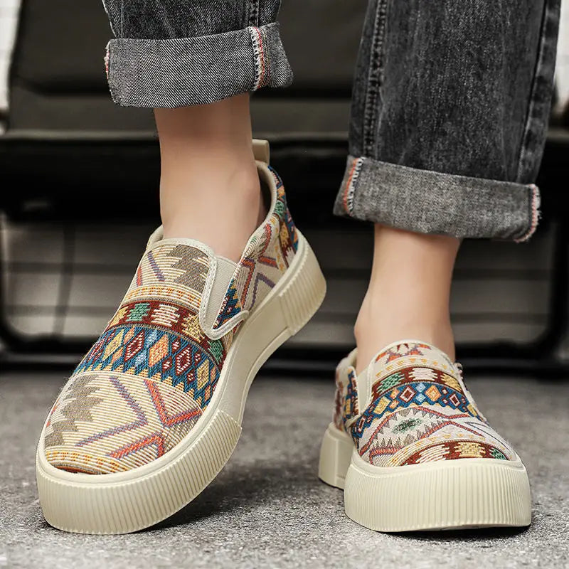 FBA Men's Canvas Printing Thick Platform Retro Sneakers | Elegant Breathable Casual Shoes