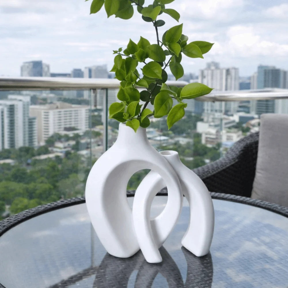 Minimalist Imitation Ceramic Vase Set | Nordic Hollow Plastic Vases for Living Room, Bedroom & Shelf Decor (2 Pieces)