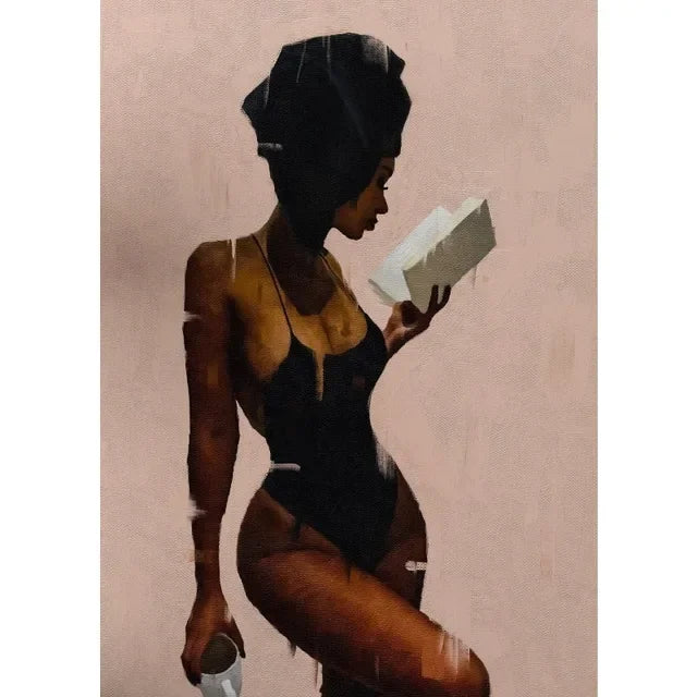 African American Woman Floral Canvas Print | Elegant Black Girl Wall Art for Living Room Home Decor