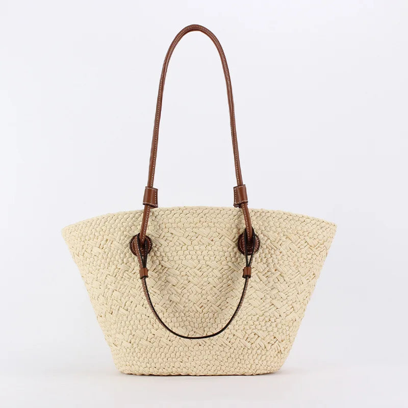 Handmade Straw Basket Tote Bag for Women – Woven Top Handle Beach Bag & Summer Vacation Purse