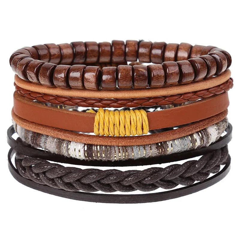 FBA 4-Piece Braided Leather Ethnic Wristband Set | Hope Believe Bracelet