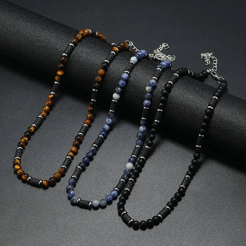 FBA Bohemian Tiger Stone Beaded Necklace for Men | Minimalist Jewelry