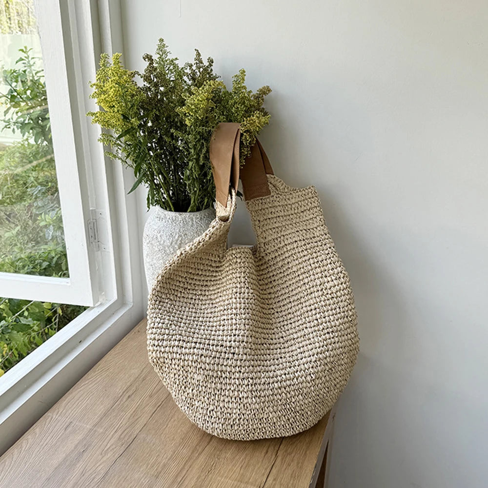 Handmade Woven Bohemian Beach Bag for Women – Large Capacity Straw Vacation Shopper Tote
