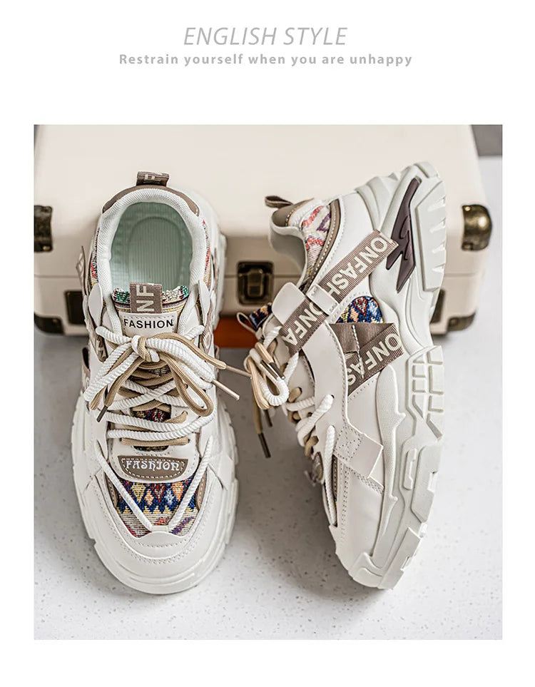 Men's Running Shoes 2025 New Summer Original Design Versatile Casual Thick Bottom Heightening Dad Trendy Sneakers PU Mesh Lin...