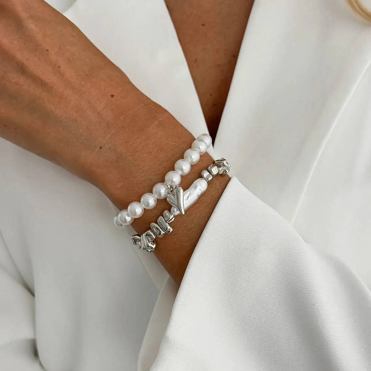 FBA Elegant Imitation Pearl Heart Bracelet for Women | Boho Jewelry Gift