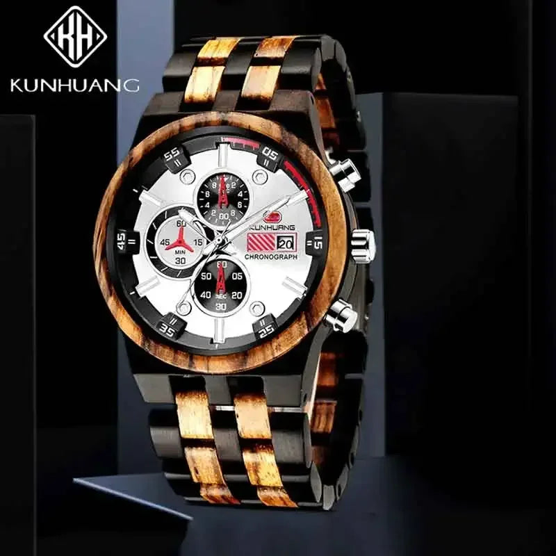 FBA Men's Luxury Wood Watch | Luminous Chronograph Date Quartz Wristwatch