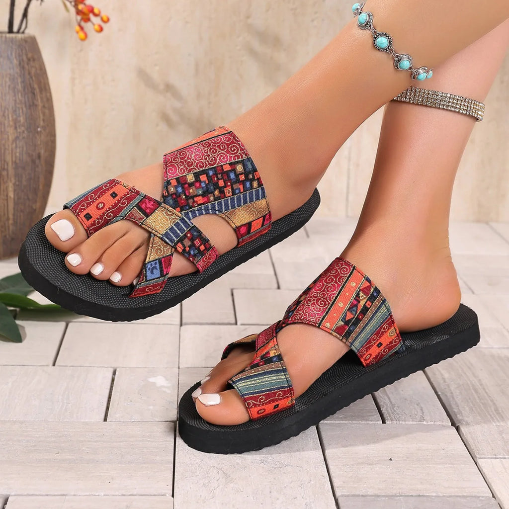 FBA Women's Tribal Pattern Platform Slides | Summer Beach Slippers