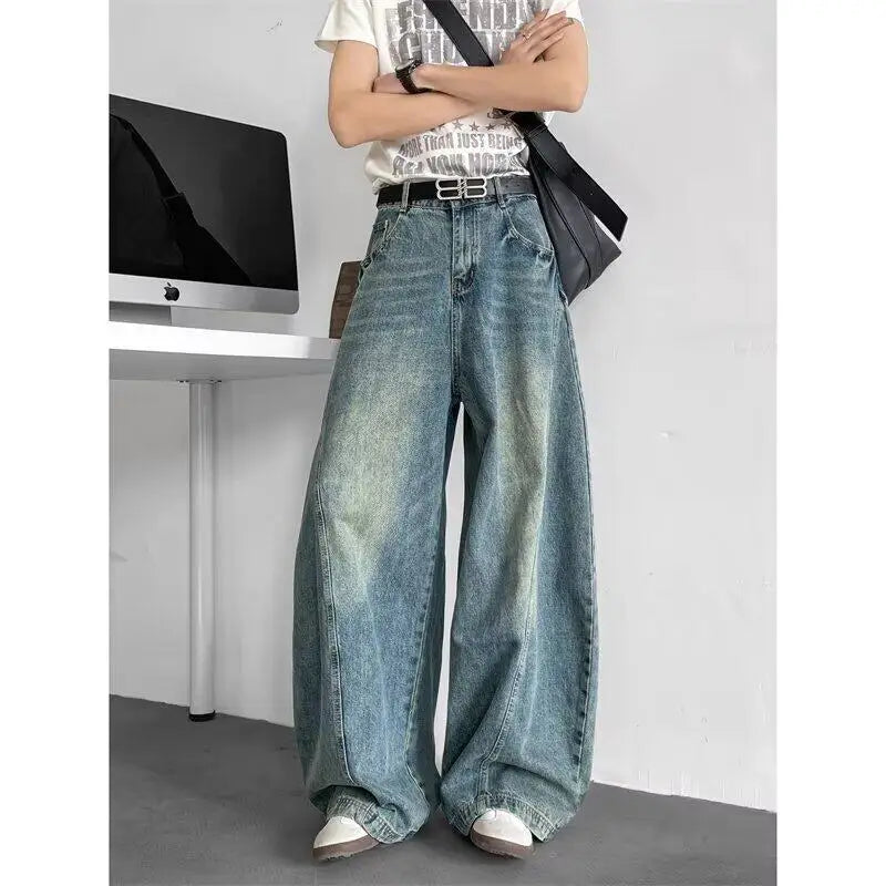 Men's Baggy Wide-Leg Jeans – Unisex Hip Hop Streetwear Loose Fit Oversized Urban Dance Denim | Blue | S–3XL | FBA Vibes