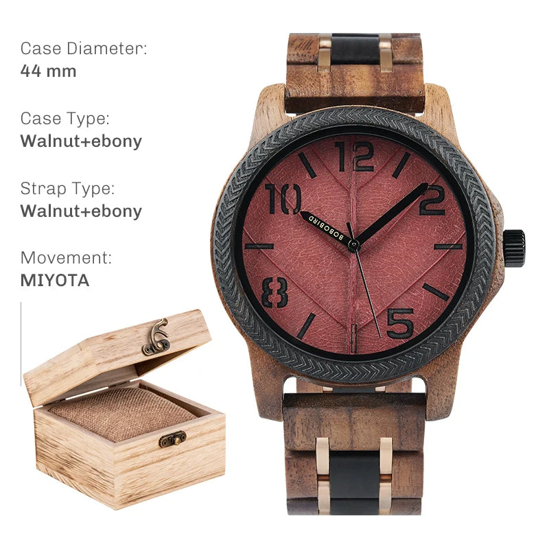 FBA Men's BOBO BIRD Genuine Leaf Wood Watch | Handmade Luxury Wooden Wristwatch