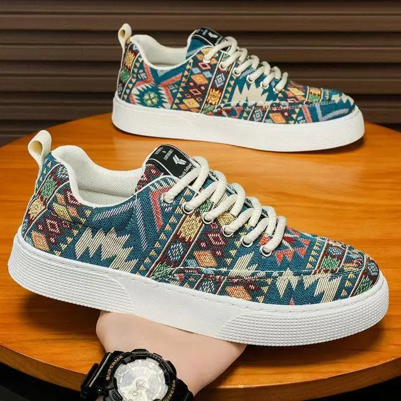 FBA Men's Ethnic Style Platform Board Shoes | Breathable Flat Sneakers