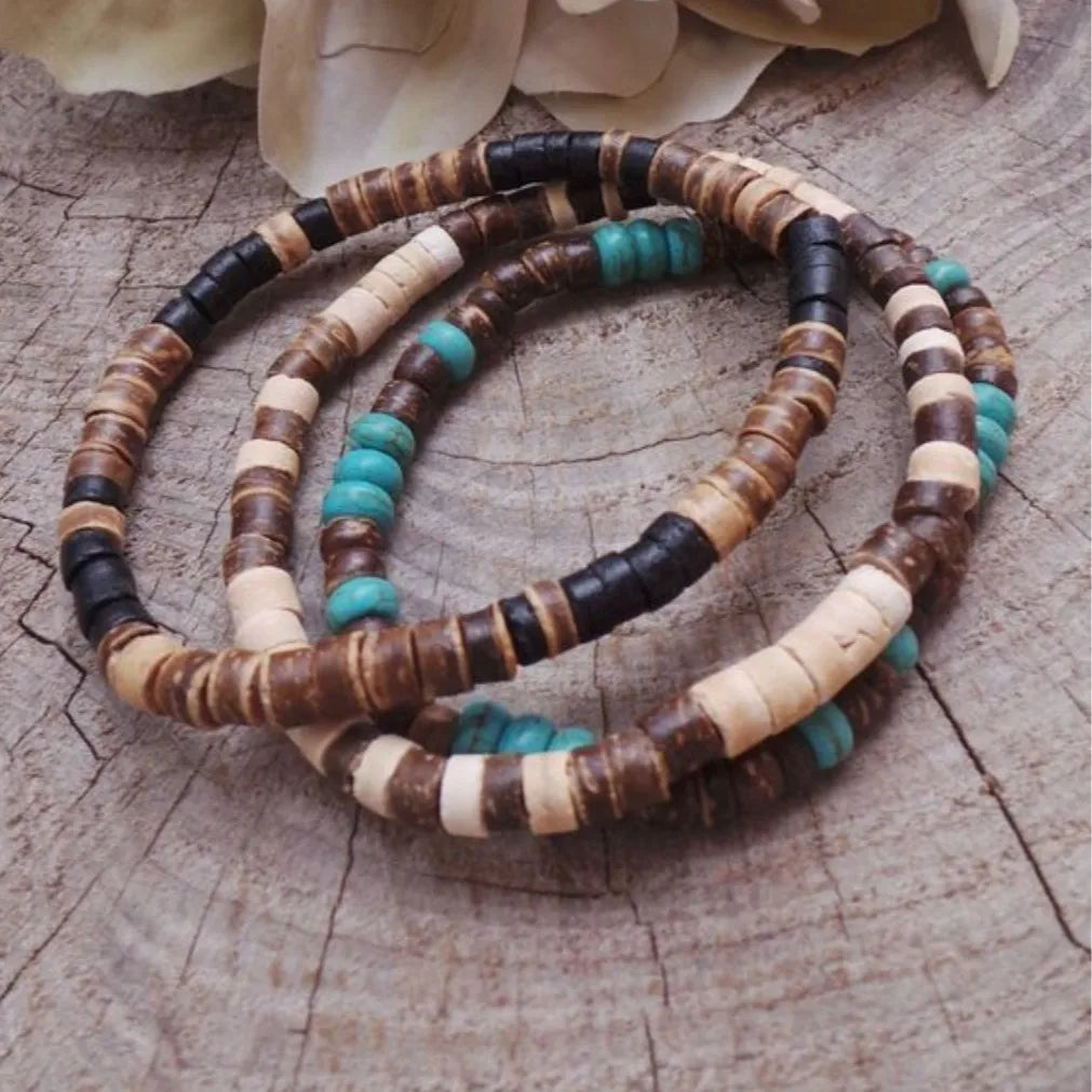 FBA Bohemian Blue Coconut Bead Men's Bracelet | Retro Party Jewelry