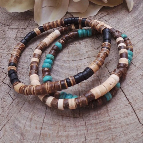 FBA Bohemian Blue Coconut Bead Men's Bracelet | Retro Party Jewelry